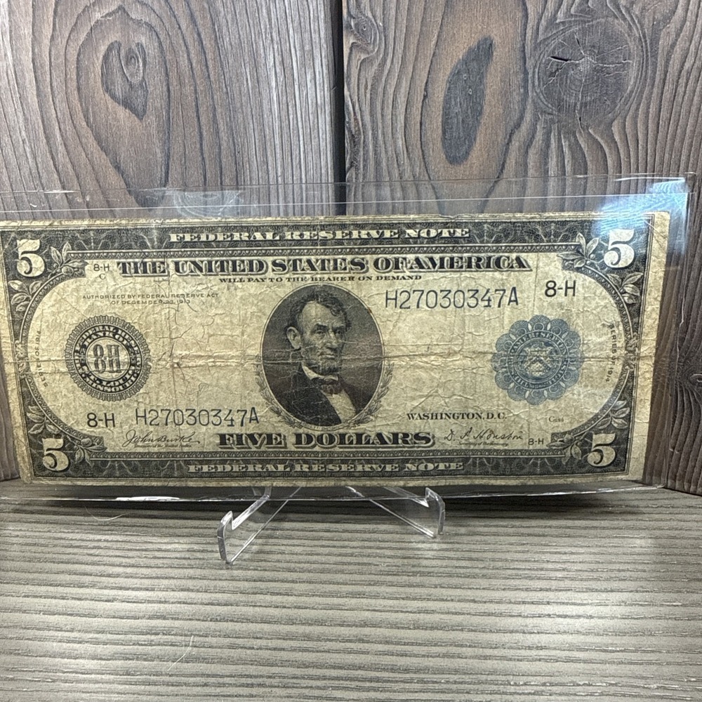 1914 $5 Federal Reserve Note Large St Louis B41 Blue Seal